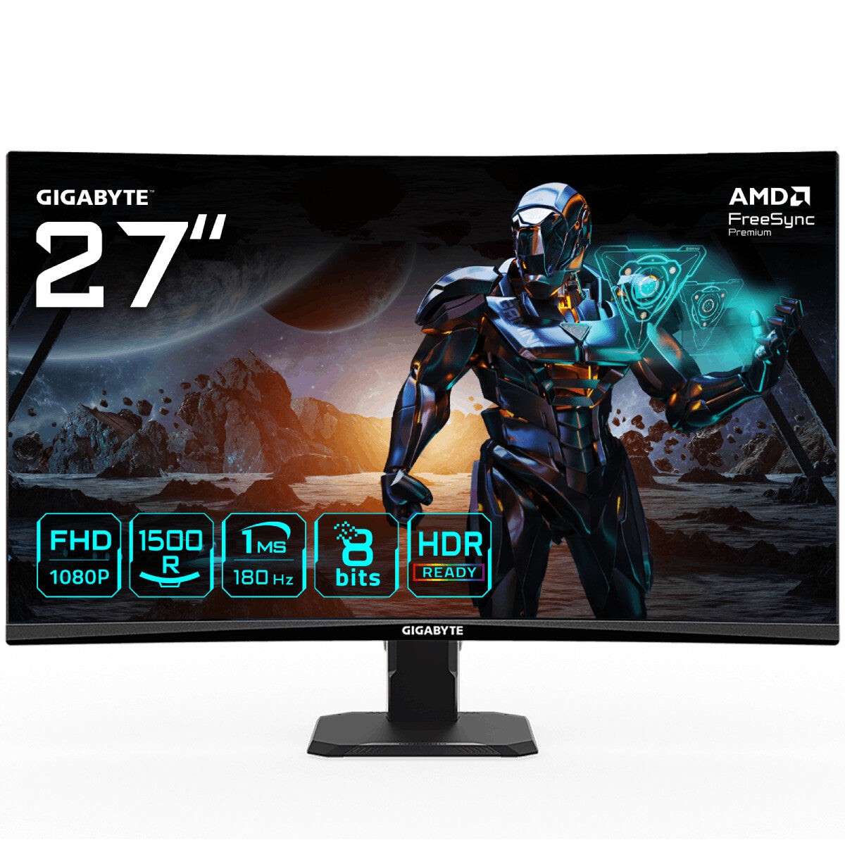 GIGABYTE GS27FC 27" FHD Curved Gaming Monitor - 1920 x 1080, 180Hz, 1, 250 cd/m, FreeSync Premium, HDR Ready, HDMI 2.0, Displayport 1.4
