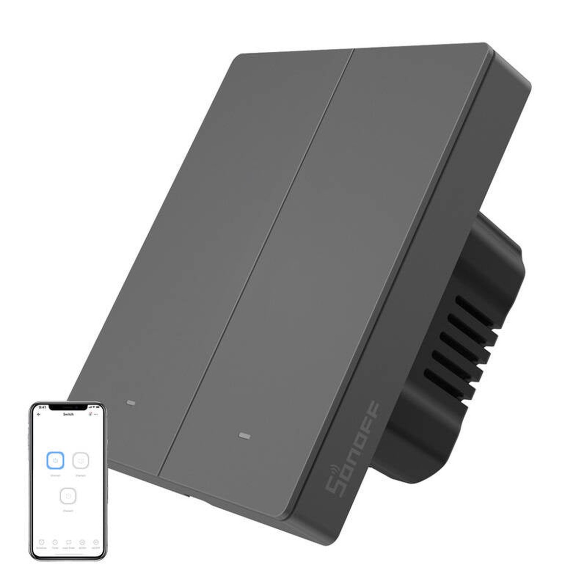 Smart WiFi-vgkontakt SONOFF M5-2C-80 (2-kanals, til ramme, grafit)