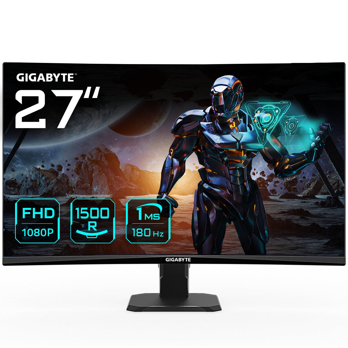 GIGABYTE GS27FC 27" FHD Curved Gaming Monitor - 1920 x 1080, 1500R, 180Hz, 1 ms, 250 cd/m, FreeSync Premium, HDR Ready, HDMI 2.0, Displayport 1.4