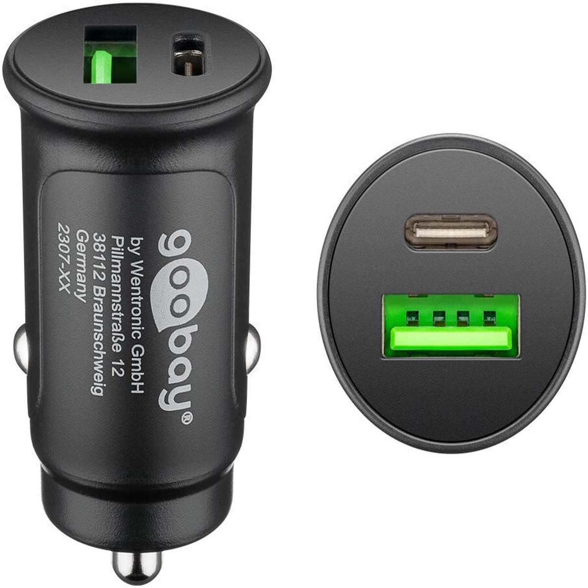 Goobay Dual-USB Auto Fast Charger USB-C PD 27W (12/24V) Bil oplader Sort