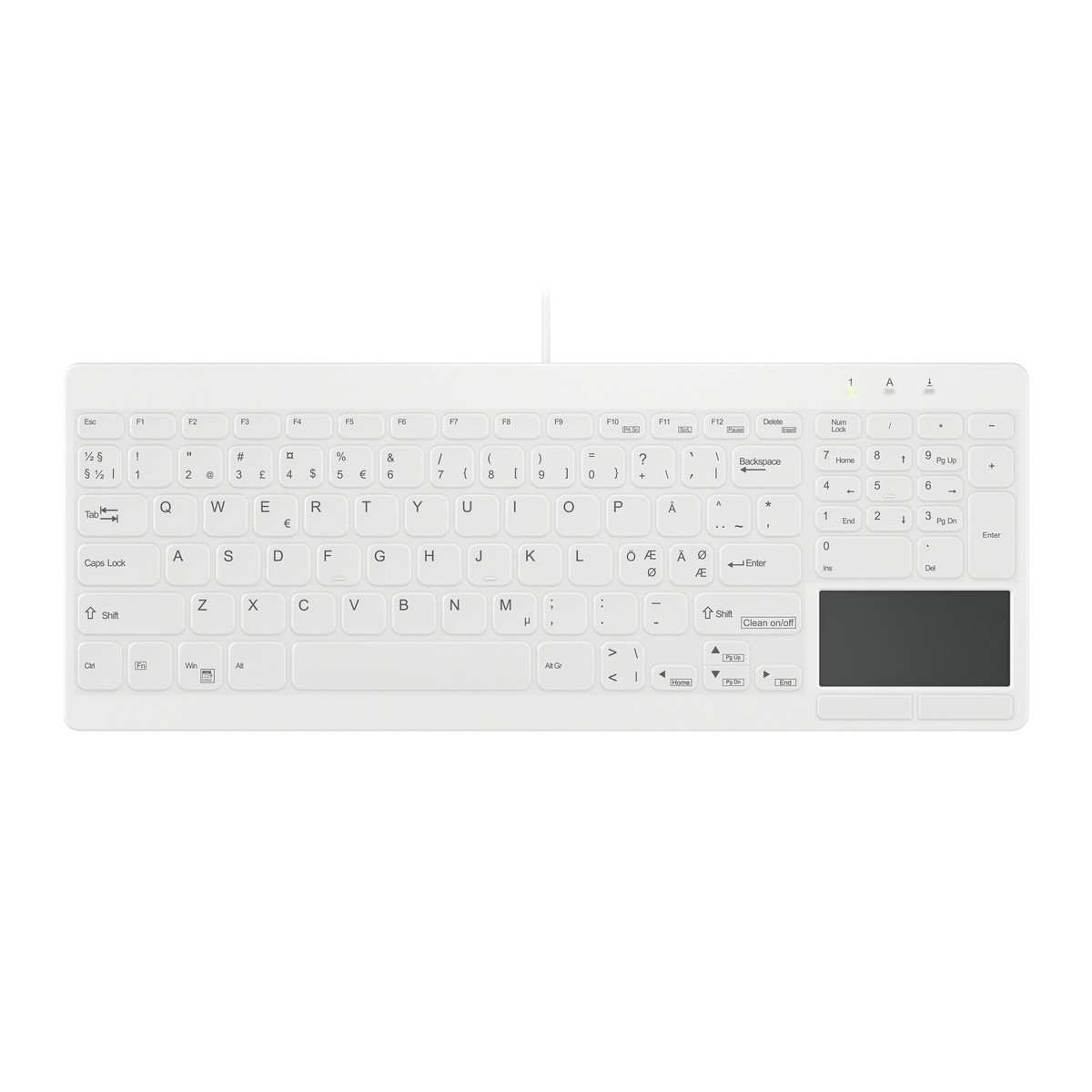 Contour Design Contour Active Key QuickClean medicinsk tastatur IP68 med touchpad, kompakt, kablet, hvid, PN C7412