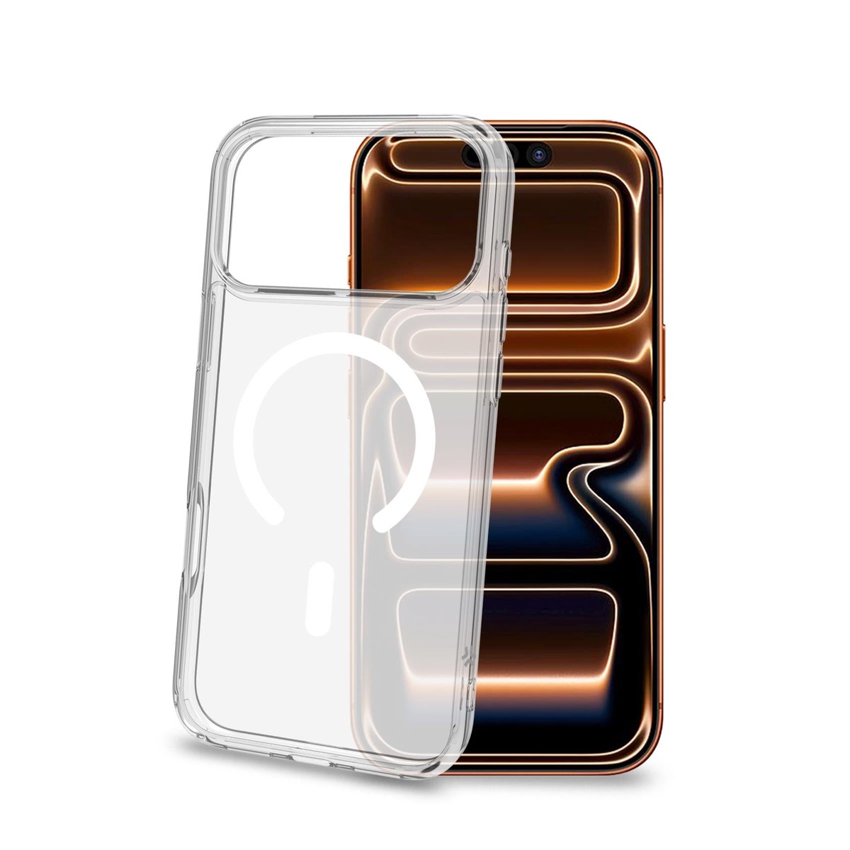 Celly Gelskin Mag Transparent cover with white magsafe ring for iPhone 17 Pro Max /18 Pro Max