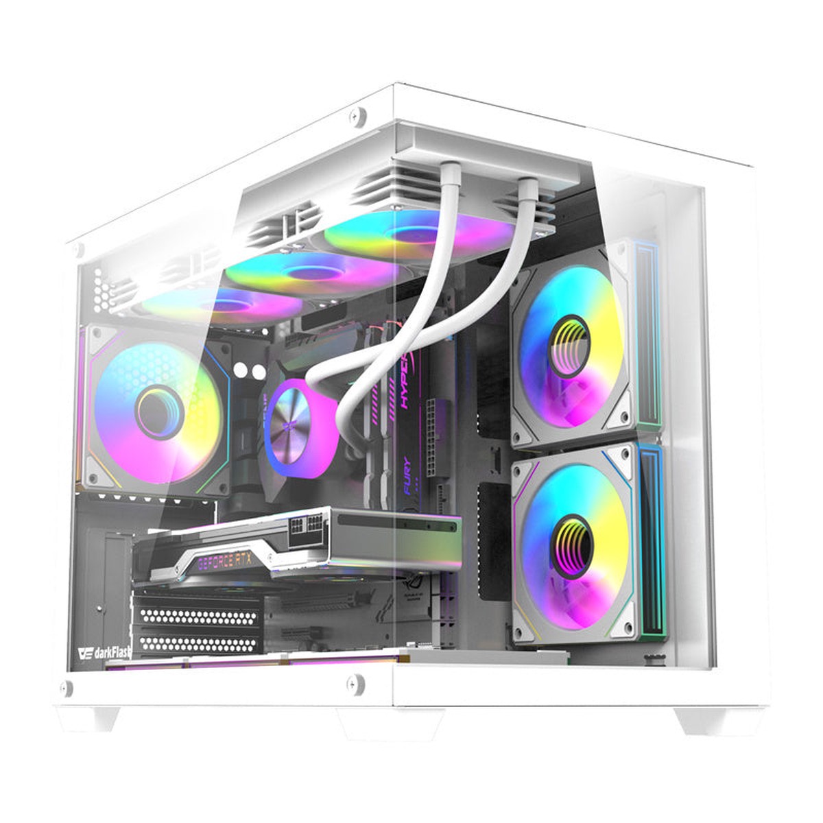 DarkFlash B275 PRO computerkabinet (hvid) + 6 blsere