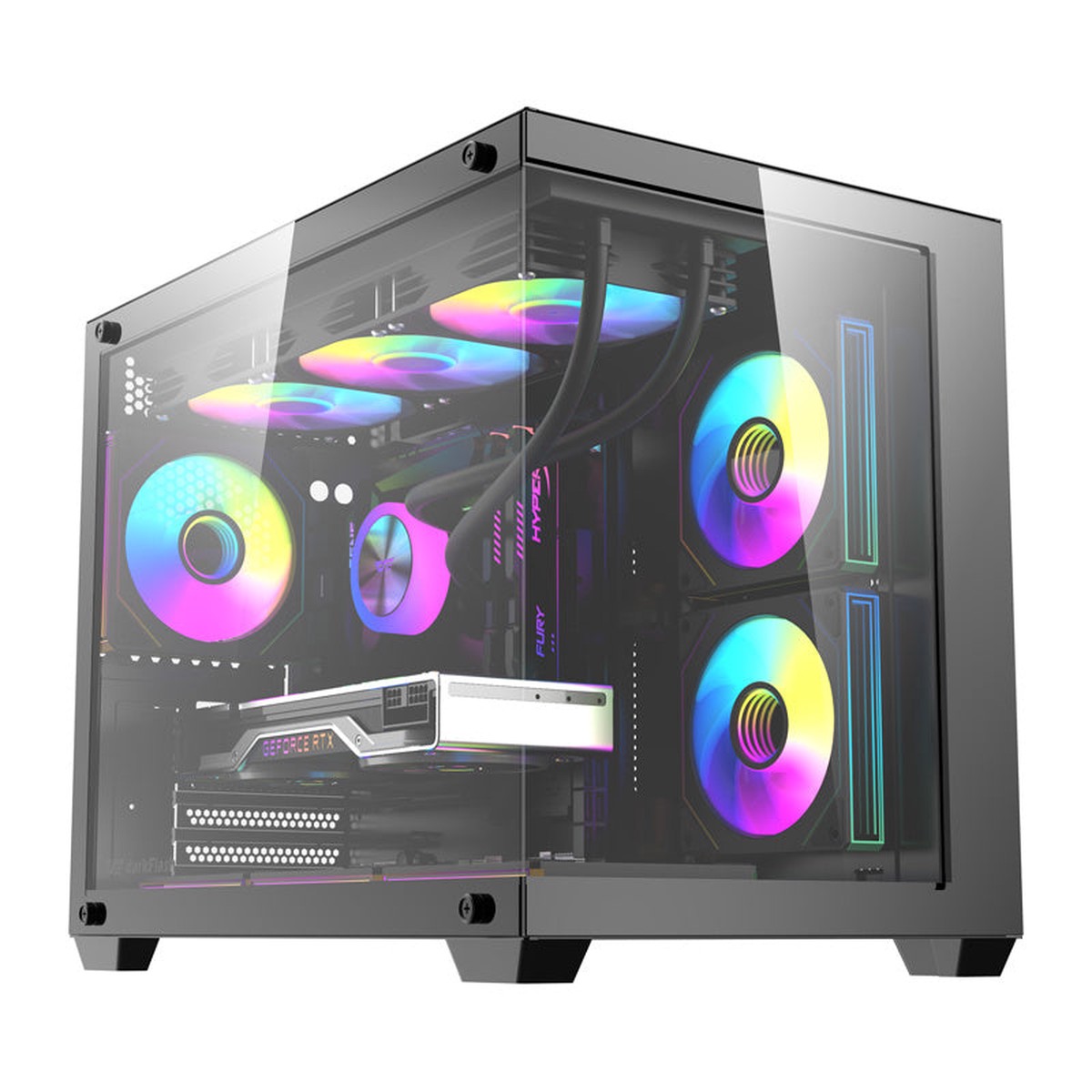 DarkFlash B275 PRO computerkabinet (sort) + 6 blsere