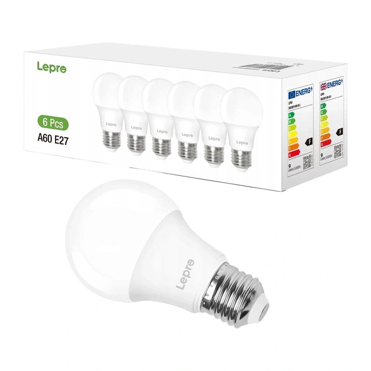 LEPRO 100090-DW-EU-6 LED-pre, E27, A60, 8,5W (60W), 806 lm, 6500K (kold hvid), 180, 6-pak