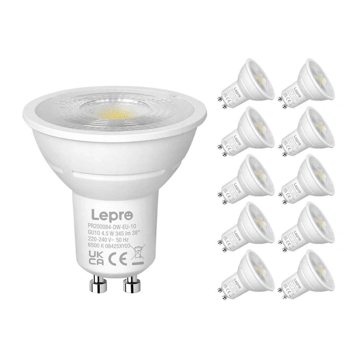 LEPRO 200084-DW-EU-10 GU10 Dmpbar LED-pre, 4,5W, 345 lm, 6500K, 38, 10 stk.