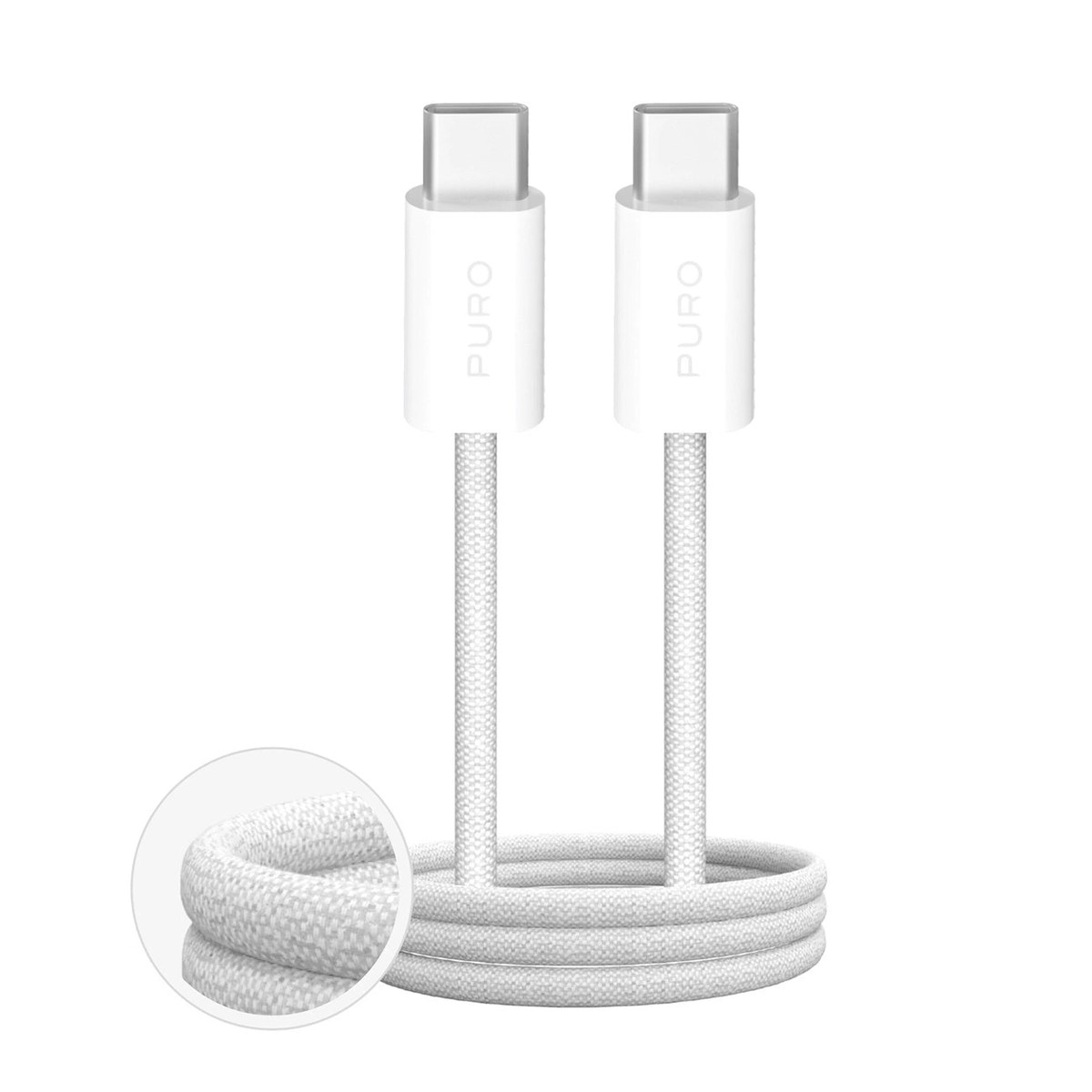 Puro Fabrik 4 60W flettet kabel USB-C - USB-C 2m - Hvid