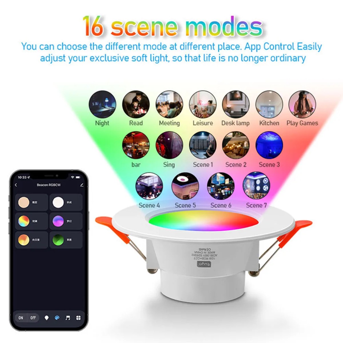 1-10PCS RGB LED Downlight Smart LED Bluetooth 10W Spotlight Dimmable Recessed Ceiling Led Smart Lamp Light Bedroom Home Decor