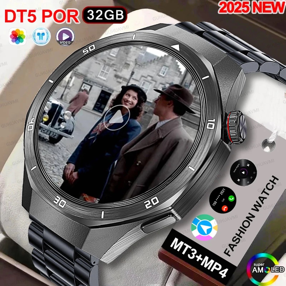 2025 Fashion 32GB Big Memory Men Smart Watch APP Download TWS 3D Menu GPS Navigation Video Play Motion HD Call Watch For HUAWEI