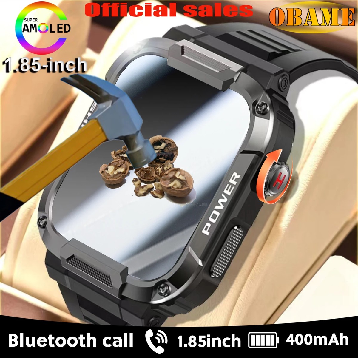 2025 New 1.85 Outdoor Military SmartWatch Mens Bluetooth Call Smartwatch For Android IOS IP68 Waterproof Sports Fitness Watches