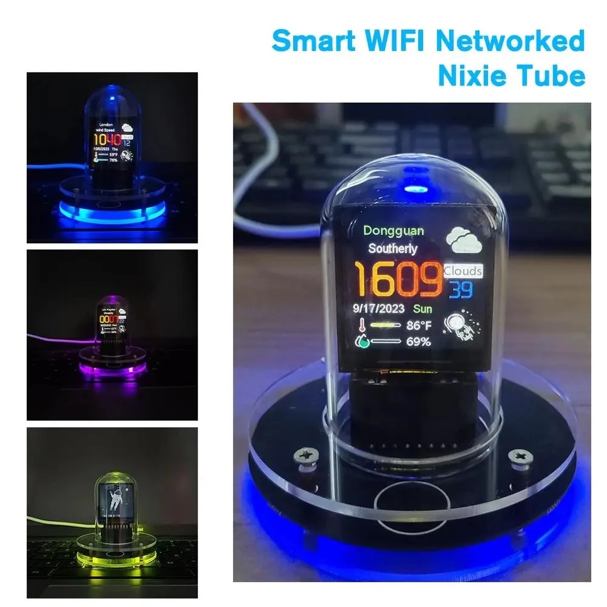2024 Nixie Tube Smart Clock WIFI Networked Digital Desktop Home Decor Visual Display Changeable Automatic Update Birthday Gifts