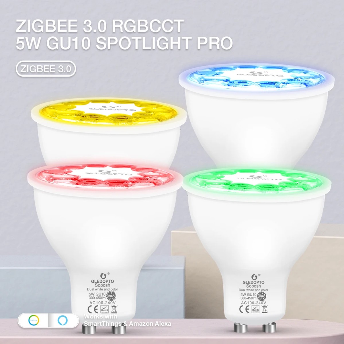 Zigbee3.0 Smart Gledopto Pro 5W GU10 LED Spotlight RGB CCT Color 2200-6500K Work With Tuya APP Alexa App Voice RF Remote Control