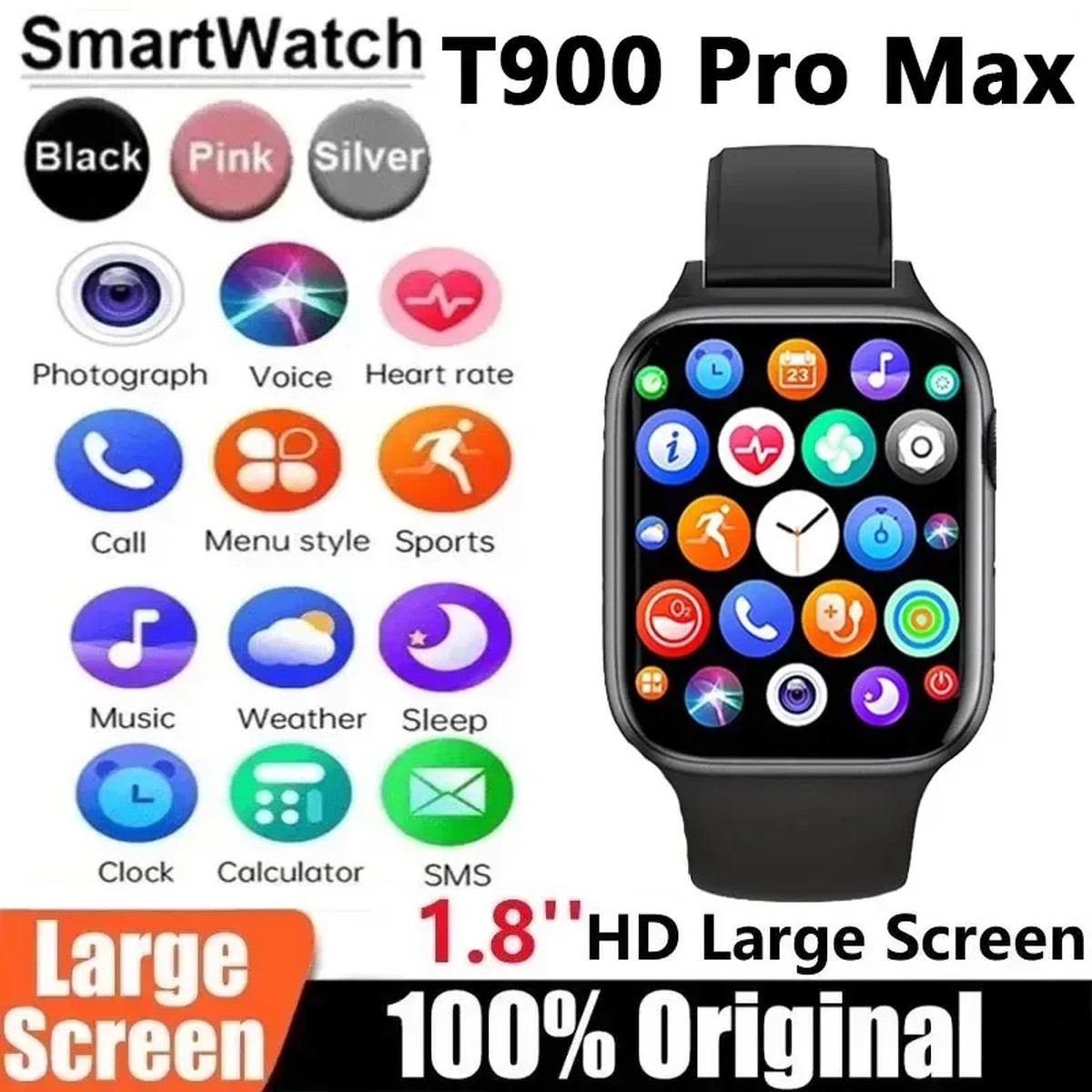 2024 T900 Pro Max SmartWatch Series 8 Phone Call Custom Watch Face Sport Waterproof Women Man Wireless Charging Smart Watch